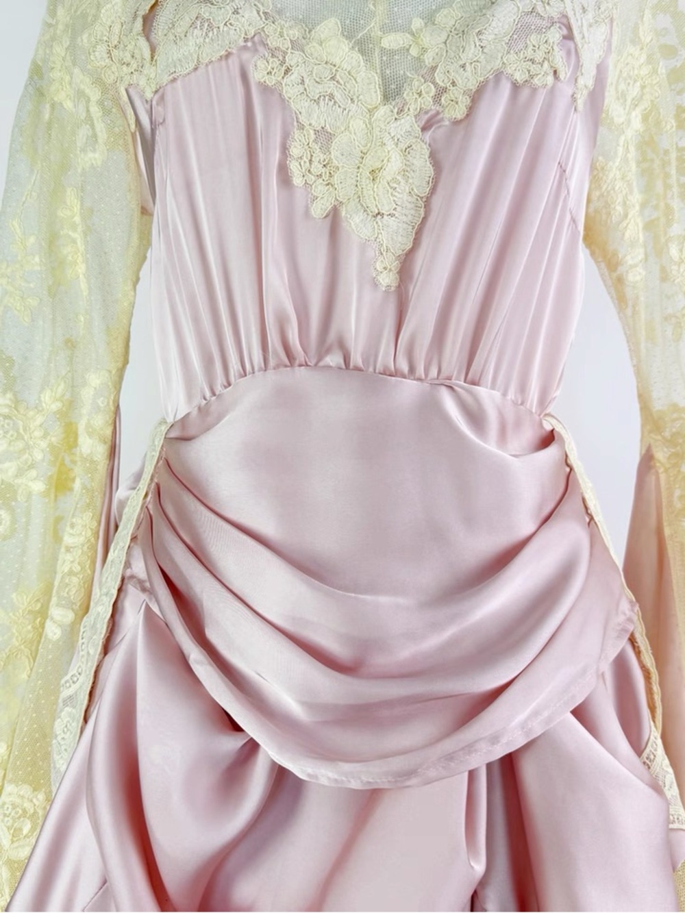 Designer-style Pink & Cream Lace Draped Women's Dress - Picture 7 of 10